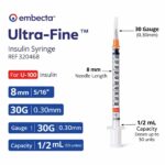 embecta Ultra-Fine Insulin Syringe - 30G, 1/2 mL, 8 mm (5/16")